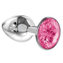 Малая серебристая анальная пробка Diamond Pink Sparkle Small с розовым кристаллом - 7 см. Розовый