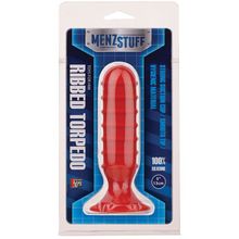 Dream Toys Красный ребристый массажер для анальной стимуляции MENZSTUFF RIBBED TORPEDO PLUG - 13 см. (красный)