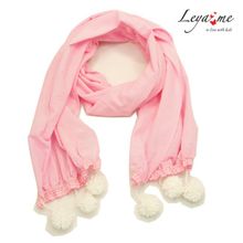 Leya.me Хлопковый розовый шарф-платок с помпонами STC-026