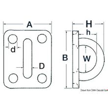 Osculati SS rectangular plate w ring 10 mm, 39.320.10