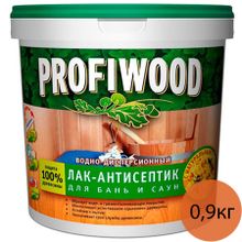 ПРОФИВУД лак антисептик для бань и саун акриловый (0,9кг)   PROFIWOOD лак антисептик для бань и саун акриловый бесцветный (0,9кг)