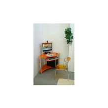 Угловой компьютерный стол D46G6, стекло оранжевое с блёстками, ножки серебро