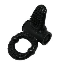 Baile Чёрное эрекционное кольцо с вибрацией и щеточкой для клитора (черный)