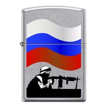 Зажигалка серебристая матовая Zippo Защитник Отечества с покрытием Street Chrome