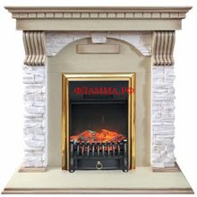 Каминокомплект Dublin арочный сланец крем с очагами Majestic FX   Fobos FX