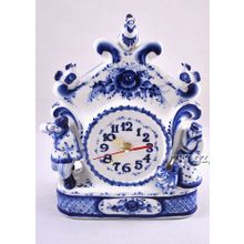 Часы настольные "Прятки". Гжельский фарфор. арт. 0216