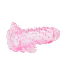 Baile Розовая насадка на пенис с пупырышками и усиками - 13 см. (розовый)