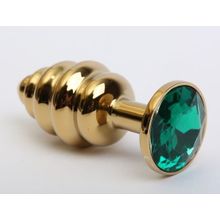 Золотистая рифлёная пробка с зеленым стразом - 8,2 см. (103295)