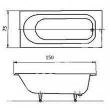 Чугунная ванна Tivoli Oda (150x75) с отверстиями под ручки