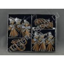 Новогоднее подвесное украшение из соломки (шишки, сердца, ангелы), 6см, декорировано глиттером (набор из 10 шт. в картонной коробке)
