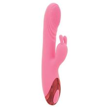 Dream Toys Розовый вибратор HEATING BRUSH BUNNY со стимулятором клитора и нагревом - 24 см. (розовый)