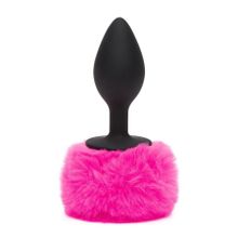 Черная анальная пробка с розовым хвостом Large Bunny Tail Butt Plug (244203)