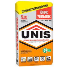 ЮНИС Униблок клей монтажный для ячеистого бетона (25кг)   UNIS Униблок цементный кладочно-монтажный клей для легких блоков (25кг)