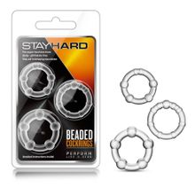 Blush Novelties Набор из 3 прозрачных эрекционных колец Stay Hard Beaded Cockrings