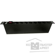 Hyperline SHE19-8SH-S-IEC Блок розеток 19", 250В, 1U, 16А, 8 розеток Schuko, с выключателем, алюминиевый корпус, разъем IEC 60320 C14