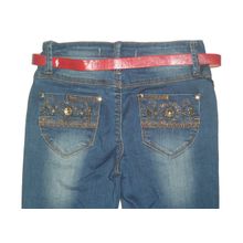 Брюки джинсовые для девочек "Красный пояс" 