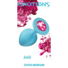 Средняя голубая анальная пробка Emotions Cutie Medium с розовым кристаллом - 8,5 см. Розовый