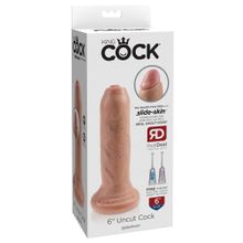 Телесный необрезанный фаллоимитатор на присоске 6  Uncut Cock - 16,5 см. телесный