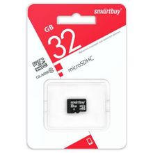 Карта памяти Micro SDHC 32Gb SmartBuy Class 10 без адаптера (SB32GBSDCL10-00LE)