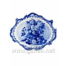 Плакетка овальная (тарелка настенная)  "Цветы". Гжельский фарфор. арт. 1793