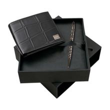 Ungaro Подарочный набор: кожаное портмоне черного цвета и шариковая оригинальная ручка