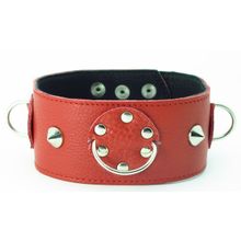 Красный кожаный ошейник с короткими шипами (46373)