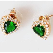 Серьги с зелёным фианитом "Большое сердце"