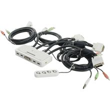 Переключатель Multico    EW-K1304DU    4-Port DVI USB KVM Switch (клавиатураUSB+мышьUSB+DVI +Audio, проводной ПДУ, кабели несъемные)