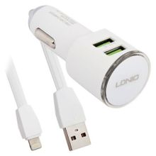 Зарядное автомобильное устройство LDNIO DL-C29, 3.4A, 2xUSB + кабель Lightning, белое (0L-00034128)