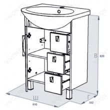 Triton Тумба с раковиной Кристи 65 L с ящиками