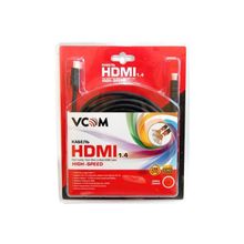 Кабель HDMI VCOM ver.1.4, 1080P, 24K GOLD разъёмы, 5.0м, черный, блистер