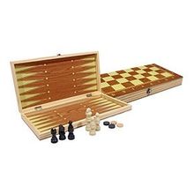 Шахматы, нарды, шашки деревянные 3 в 1 (поле 24 см) фигуры из пластика (P00028)