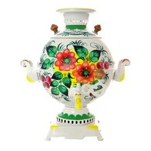 Электрический самовар 5 литров с художественной росписью "Жостово на белом фоне", "шар", арт. 110490