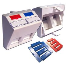 LAN-SIP-24A-WH Вставка 45x45 на 2 кейстоуна, угловая, со шторкой, маркировкой и иконками, белая
