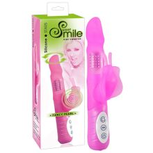 Многофункциональный розовый вибратор Smile Fancy с клиторальной бабочкой - 22 см. Розовый