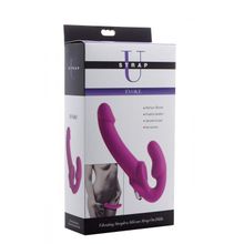  Ярко-розовый безремневой вибрострапон Evoke Vibrating Strapless Silicone Strap-on Dildo