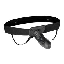 Lux Fetish Чёрный полый страпон с вибрацией Unisex Vibrating Hollow Strap-On - 14 см. (черный)