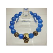 Браслет синий агат "череп"