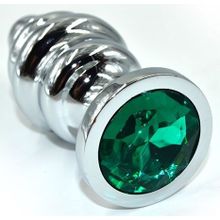 Серебристая анальная пробка из нержавеющей стали с зеленым кристаллом - 8,8 см. Зеленый
