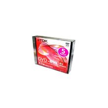 TDK Оптический диск DVD+RW TDK 4.7Гб 4x, 5шт., Slim Case