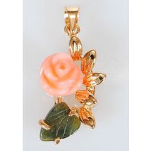 Кулон с кораллом и нефритом "Чайная роза"