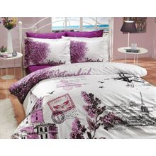 Комплект постельного белья 1,5 спальный (Евро) поплин "ISTANBUL PANAROMA", фиолетовый, 100% Хлопок