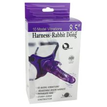 Розовый страпон 10 Mode Vibrations 8.5  Harness Rabbit Dong - 19 см.