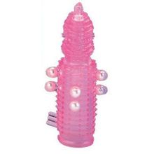 Tonga Розовая эластичная насадка на пенис с жемчужинами, точками и шипами Pearl Stimulator - 11,5 см. (розовый)