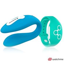 DreamLove Голубой вибратор для пар с зеленым пультом-часами Weatwatch Dual Pleasure Vibe (голубой)