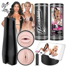 Мастурбатор PORNSTAR с 2 рукавами и вибрацией - вагина Zoey Monroe и ротик Alexis Amore телесный