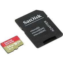 Карта памяти SanDisk Extreme  SDSQXAF-064G-GN6MA  microSDXC Memory Card 64GbUHS-I U3 V30 +microSD--  SD Adapter