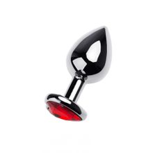 Серебристая анальная втулка с красным стразом-сердцем - 9,5 см. (101321)