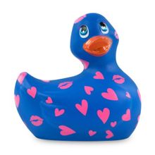 Big Teaze Toys Синий вибратор-уточка I Rub My Duckie 2.0 Romance с розовым принтом (синий с розовым)