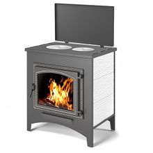 Печь-Камин ВЕЗУВИЙ ПК-04 (240) с плитой "Везувий В3" бежевый 12 кВт (200 м3) Ø115мм